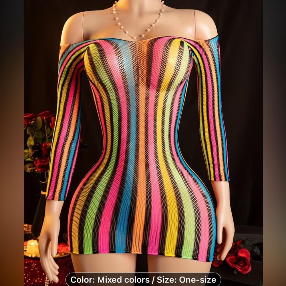 Vibrant mixed colour fishnet Dress